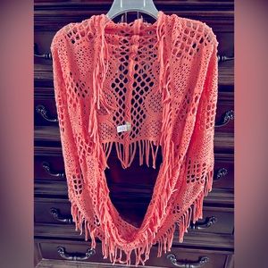 COPY - Ladies coral colored infinity scarf/shawl-worn once